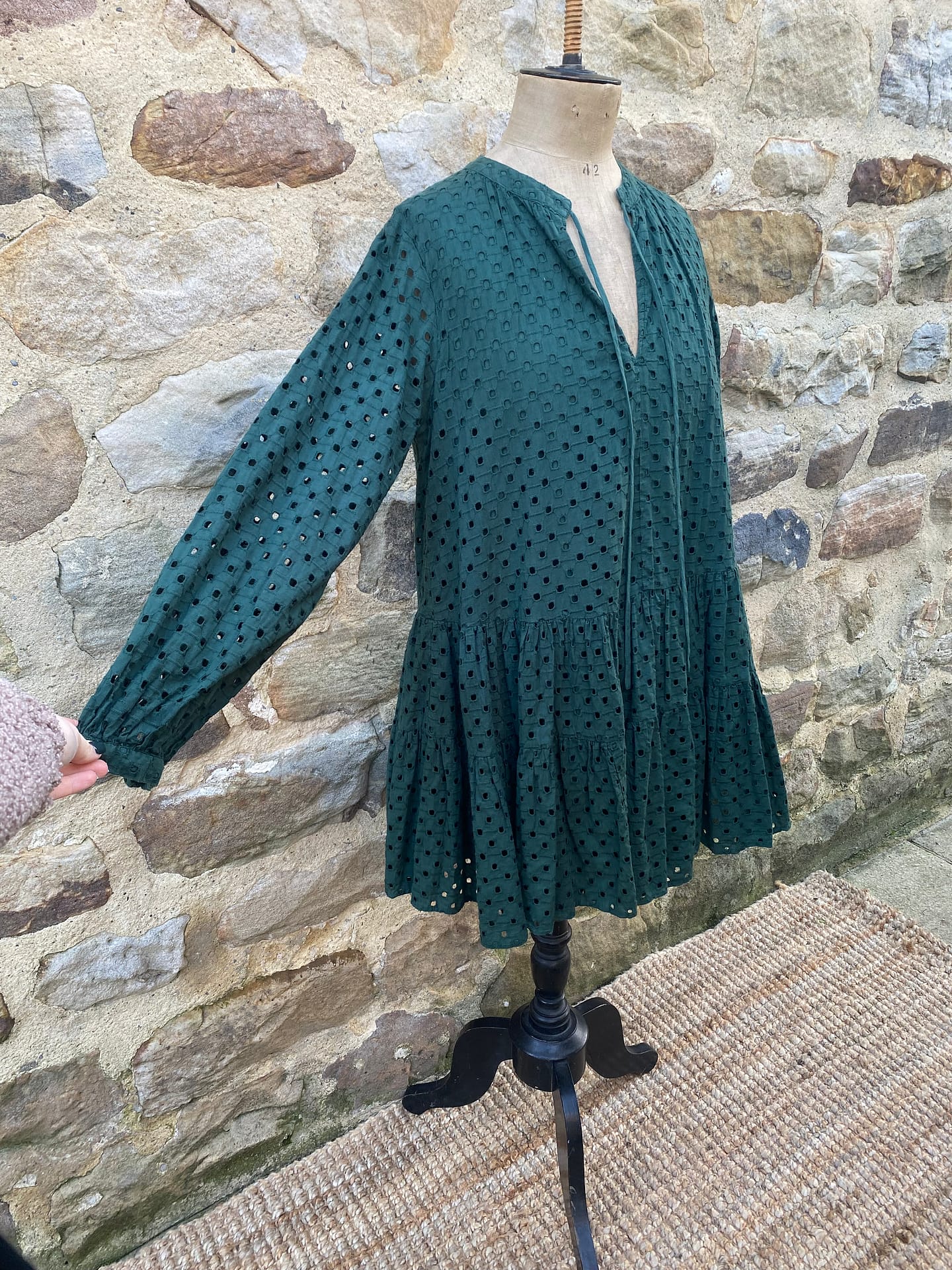 Tiered trapeze mini dress in broderie discount